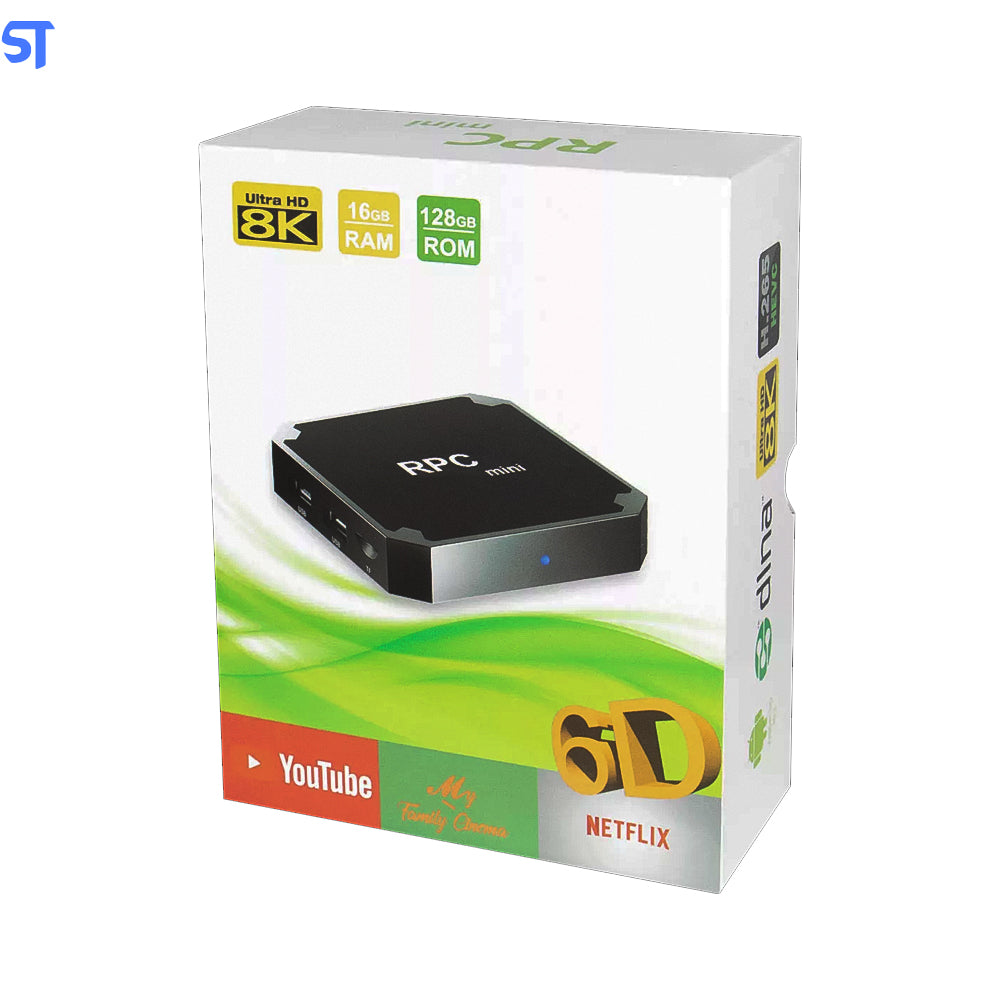 Receptor Sate TV Box RPC Mini 8K 16 RAM / 128GB / Android 10.1 - Preto