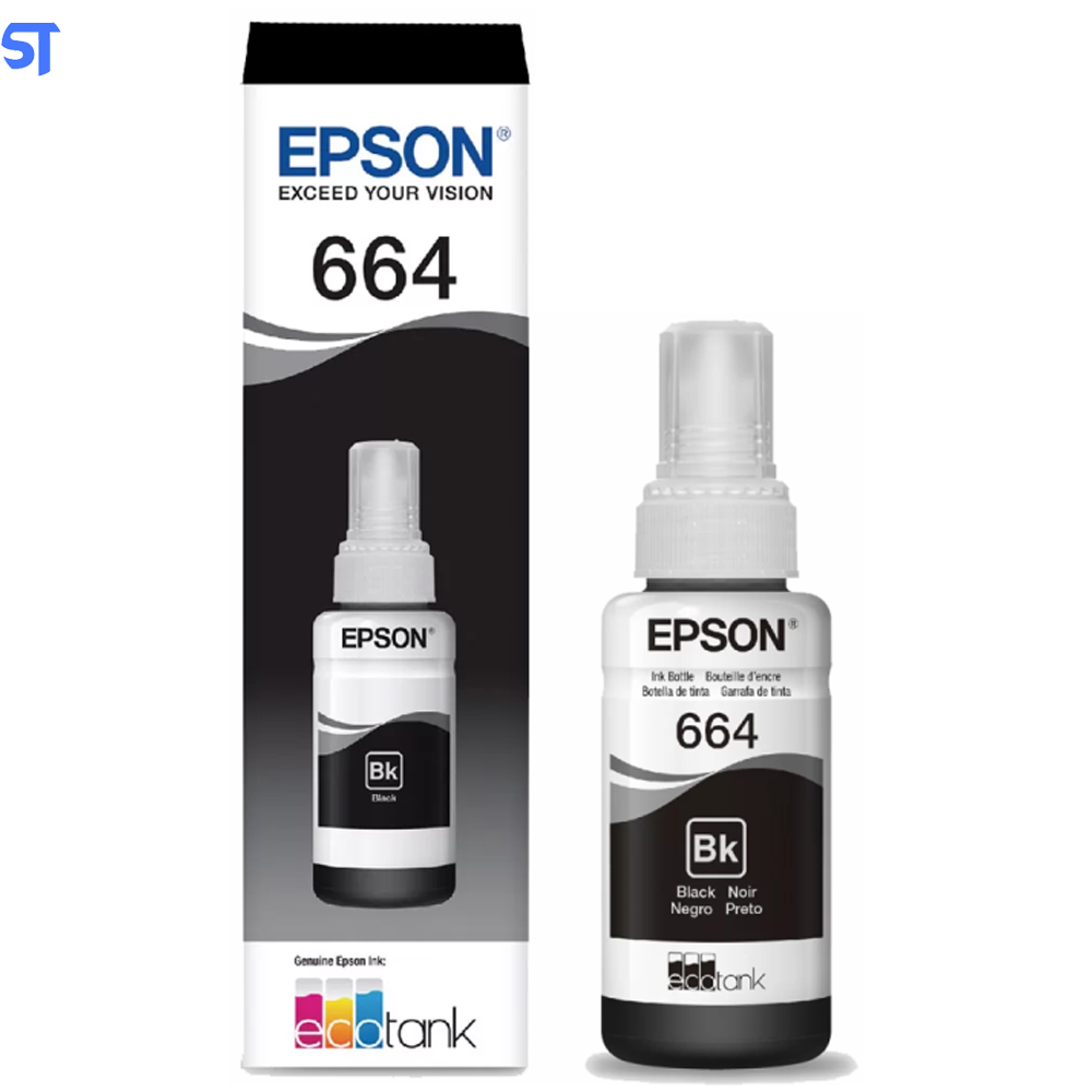 Refil de Tinta Epson 664 Preto  T664120 AL Original - Rende até 4.000 Paginas Para Ecotank L110 / á L395 / L495