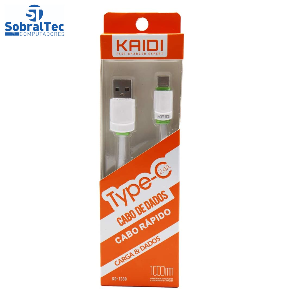 Cabo De Carga e Dados USB Para USB Tipo C Kaidi 2.4A KD-TC30