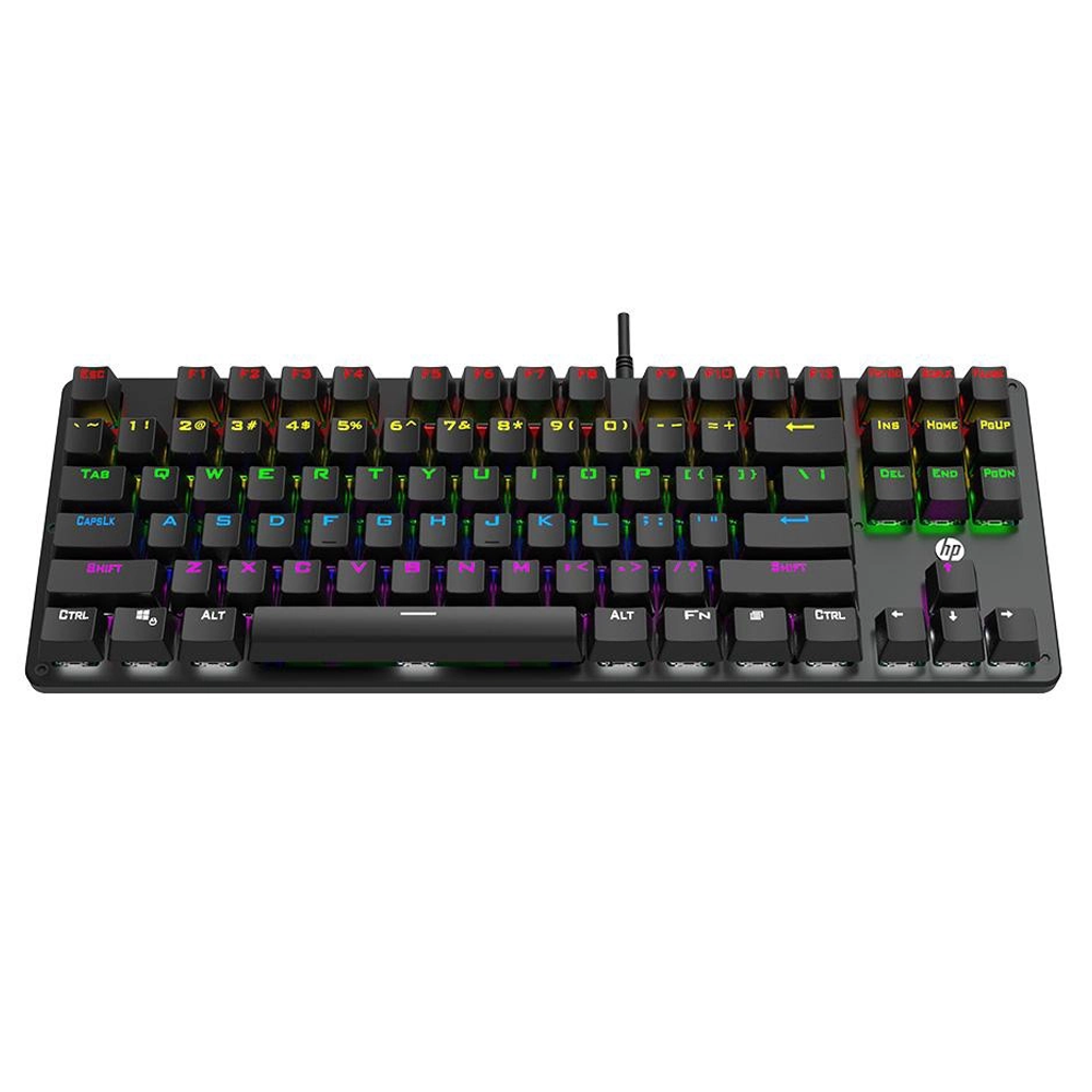 Teclado Mecânico Gamer HP GK200, LED, USB, Switch Blue, Painel de Metal, Preto - 9AJ57AA