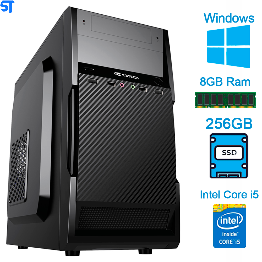 Computador Core i5-3470T - SSD 256GB- Memória DDR3 8GB- Gabinete ATX MT-25V2BK Com Fonte 200W C3Plus