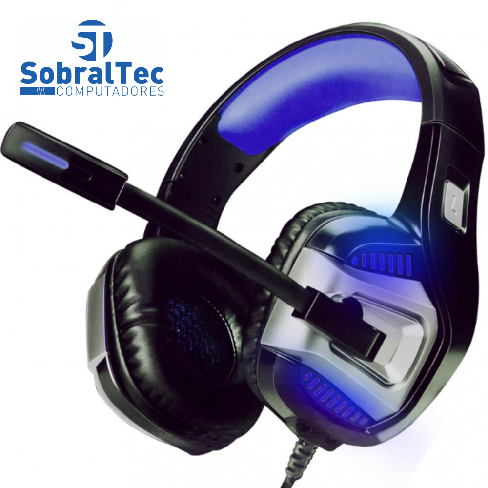 Headphone Gamer 7.1 Drive Hyperx LED Som Surround Microfone GH-X1800 Preto e Azul