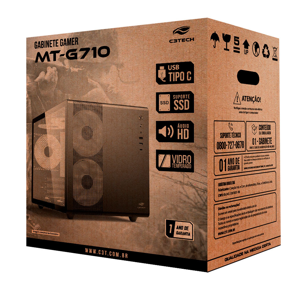 Gabinete Gamer Aquarius MT-G710WH Sem Fonte C3Tech