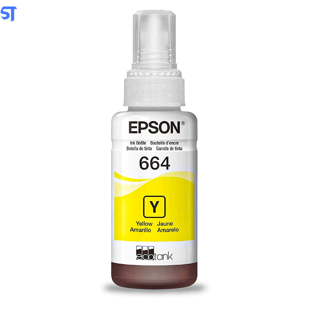 Refil de Tinta Epson 664 Amarelo T664420 AL Original - Rende até 6.500 Páginas Para Ecotank L110 / á L395 / L495