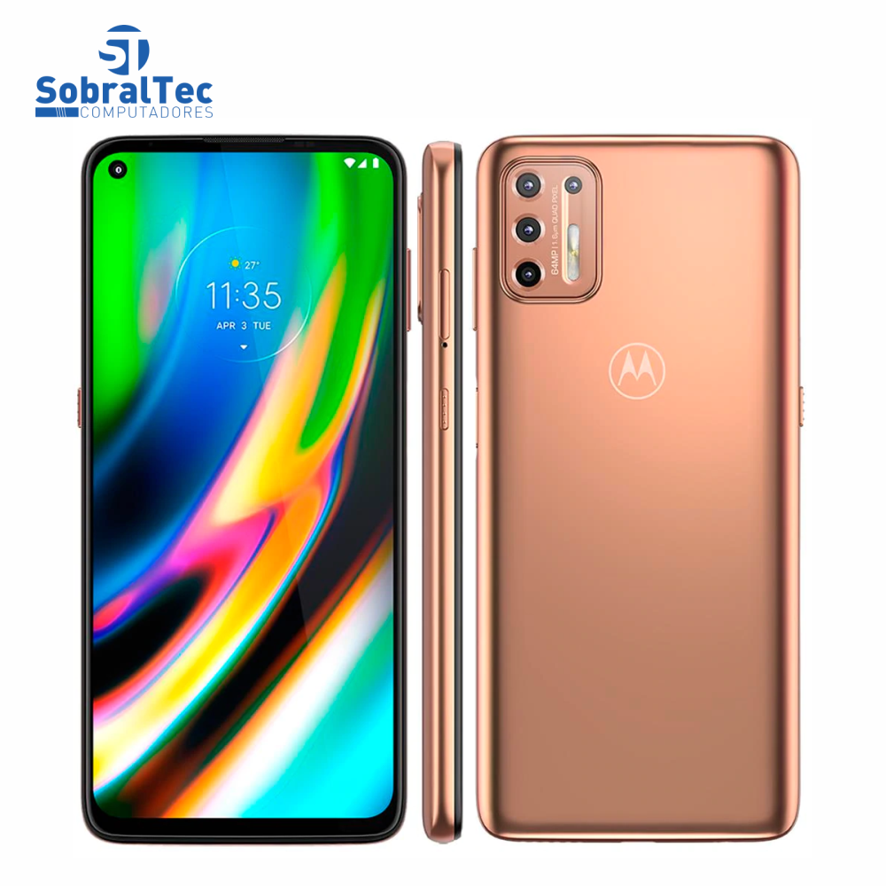 Smartphone Motorola Moto G9 Plus Ouro Rosê 128GB, 4GB RAM, Tela de 6.8”, Câmera Traseira Quádrupla, Android 10 e Process