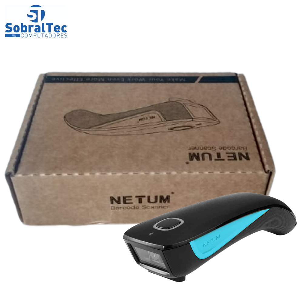 Leitor Código De Barras Bluetooth E USB NETUM C750 Preto Com Azul