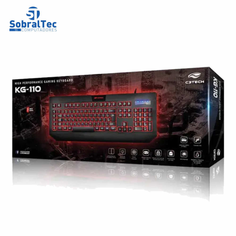 Teclado Gamer C3Tech Led Retro-Iluminado Com Macro e Anti-Ghosting Abnt2 Kg-110bk