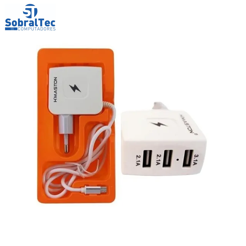 Carregador Com 3 Portas USB 3.1A H'maston - HM02 V8