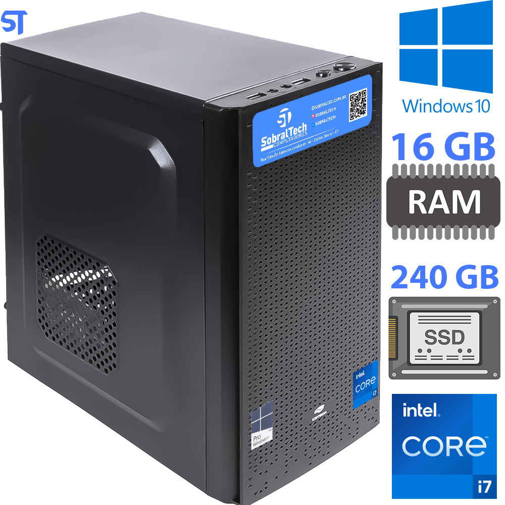 Computador Intel Core i7 3770- Memória Ram 16GB- HD SSD 240GB - Windows 10 - Mouse Pad de Brind