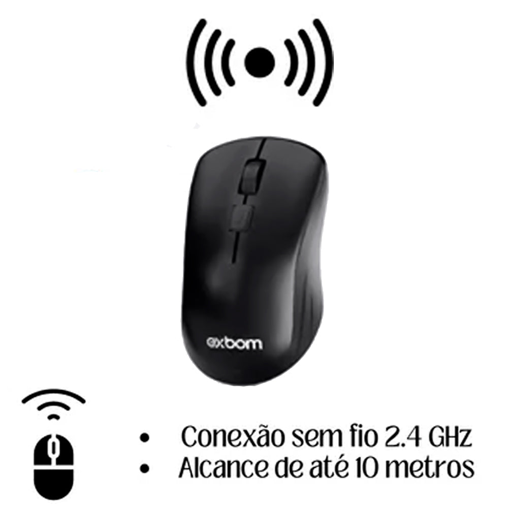 Teclado e Mouse Sem Fio Wireless ABNT II 2.4Ghz Multimídia Exbom BK-S1000M-04255 Preto