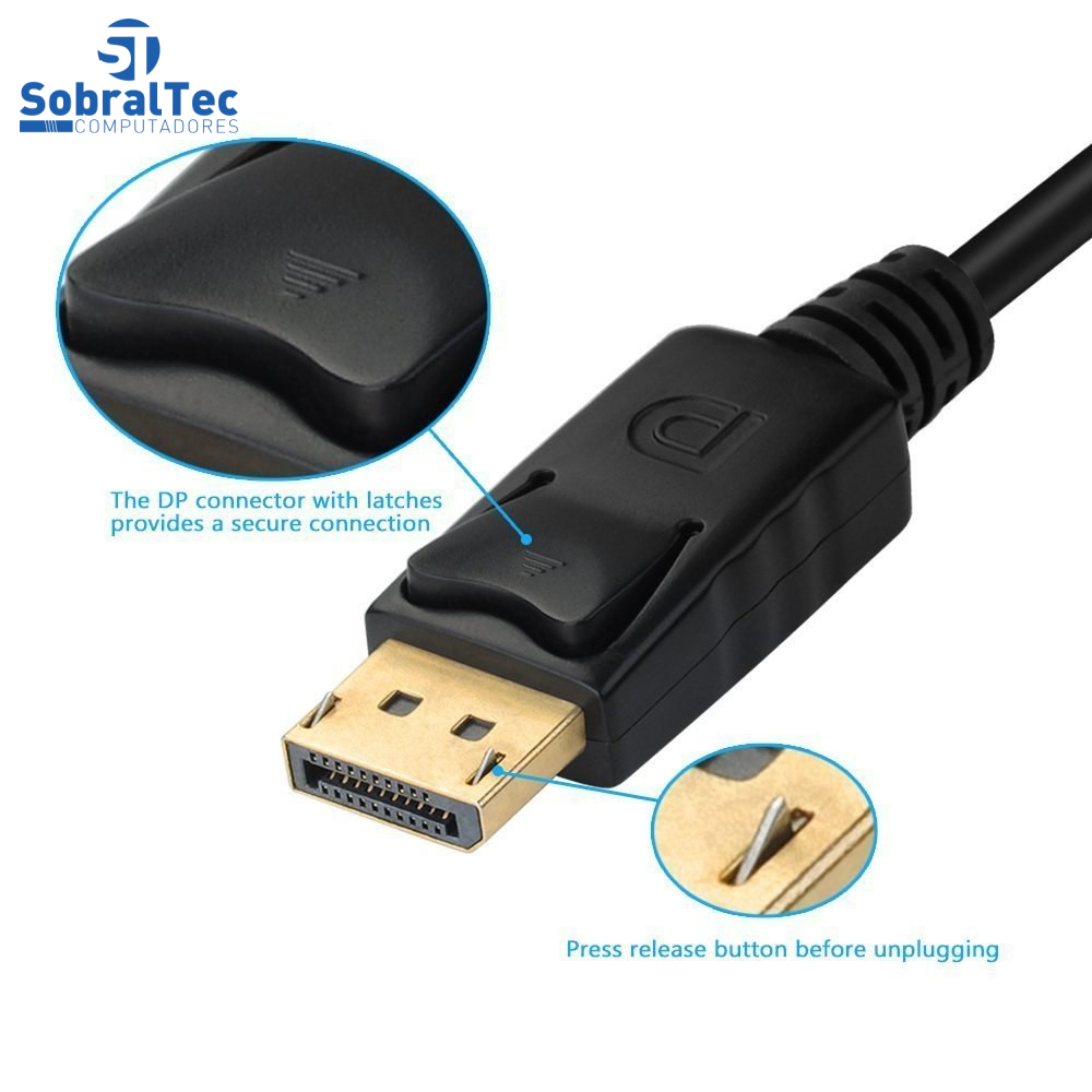Conversor 3 em 1 Displayport  para Hdmi DVi Vga Cabo 25Cm