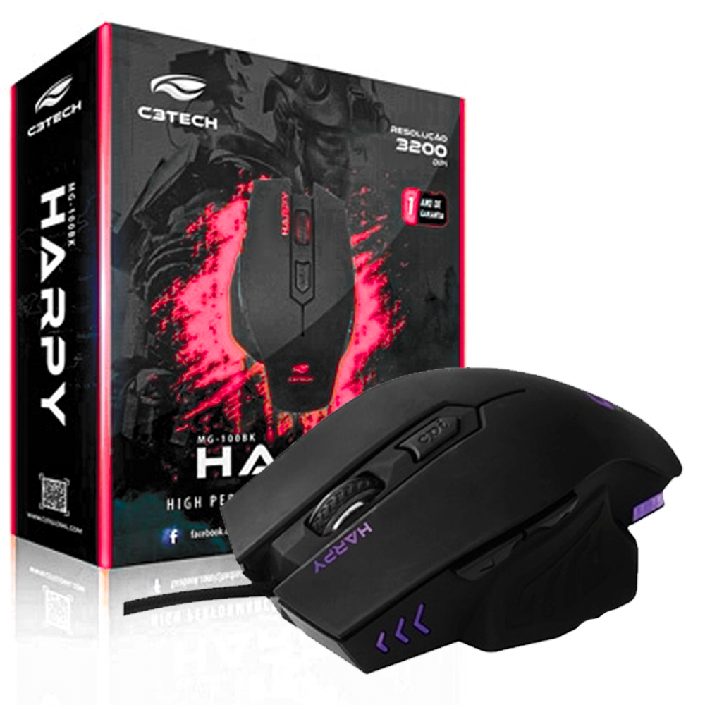 Mouse Gamer C3Tech USB Harpy Multicolorido MG-100BK Preto - C3 TECH