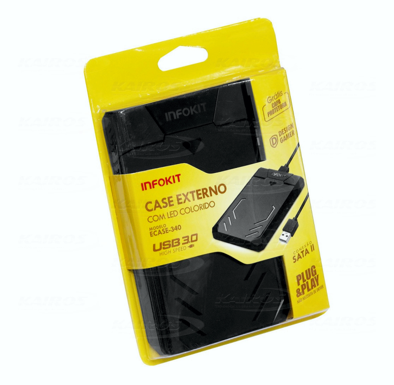Case Externo Para Hd 2.5 Com LED Colorido Ecase-340 USB 3.0 Infokit Com Capa Protetora Brind
