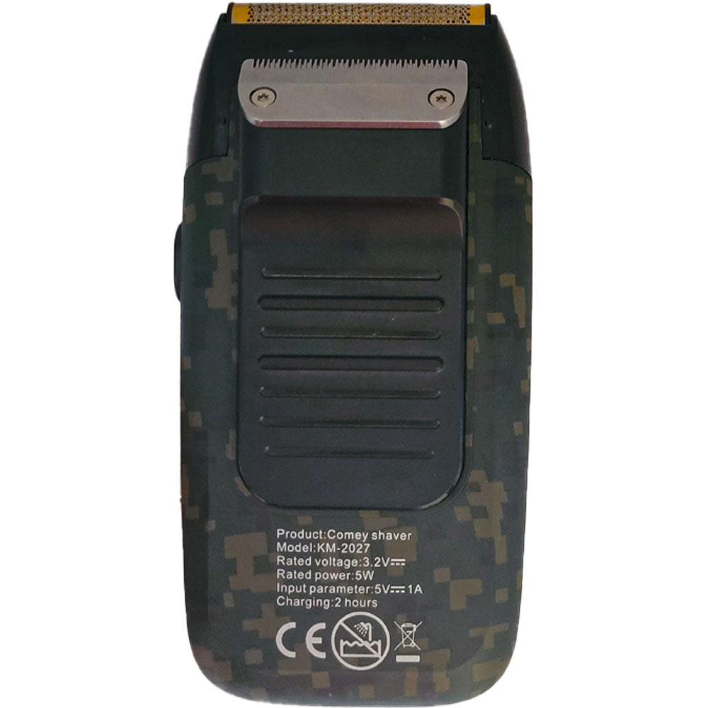 Barbeador Elétrico Masculino Á Prova D'água Remoção de Pelos Kemei 1400 mAh Com Duas Lâminas - KM-2027-Beard - Camuflado