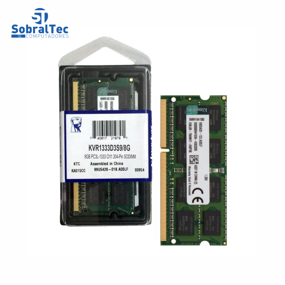 Memória Ram Notebook 8Gb Ddr3L Kingston 1333 Kvr16ls11/8 Low 1.35v