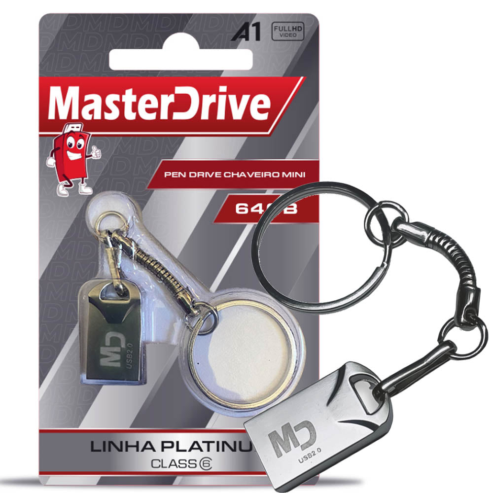 Pen Drive Chaveiro Mini Linha Platinum 64GB Classe 6 - MasterDrive