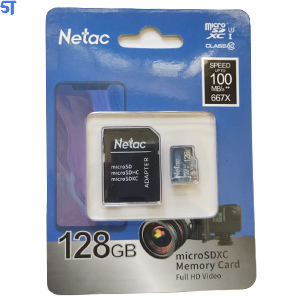 Cartão de Memória de 128GB Com Adaptador 100MB de Leitura - Netac