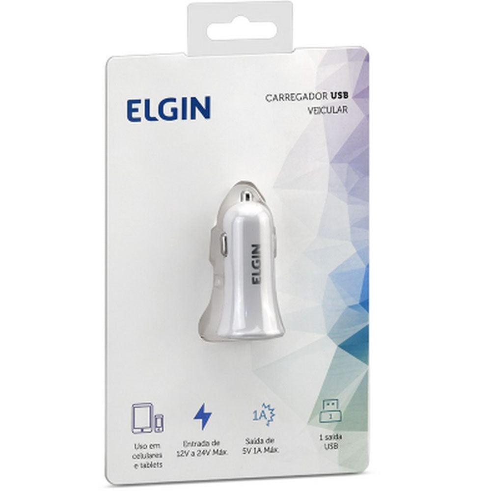 Carregador USB Veicular ,E 12V,S USB1A 5W Elgin 46RCV1USB000