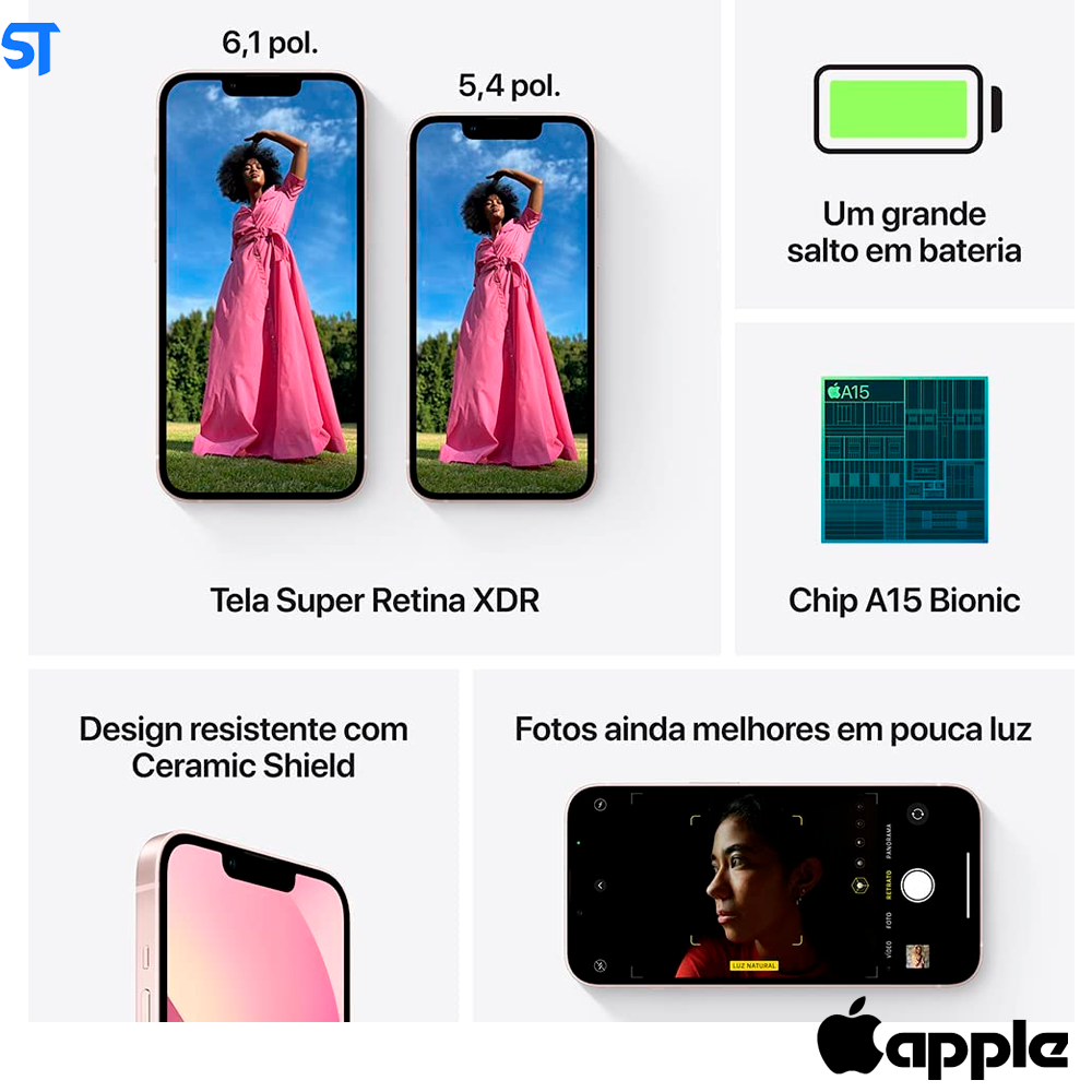 iPhone 13 Apple (128GB) Rosa, Tela 6,1