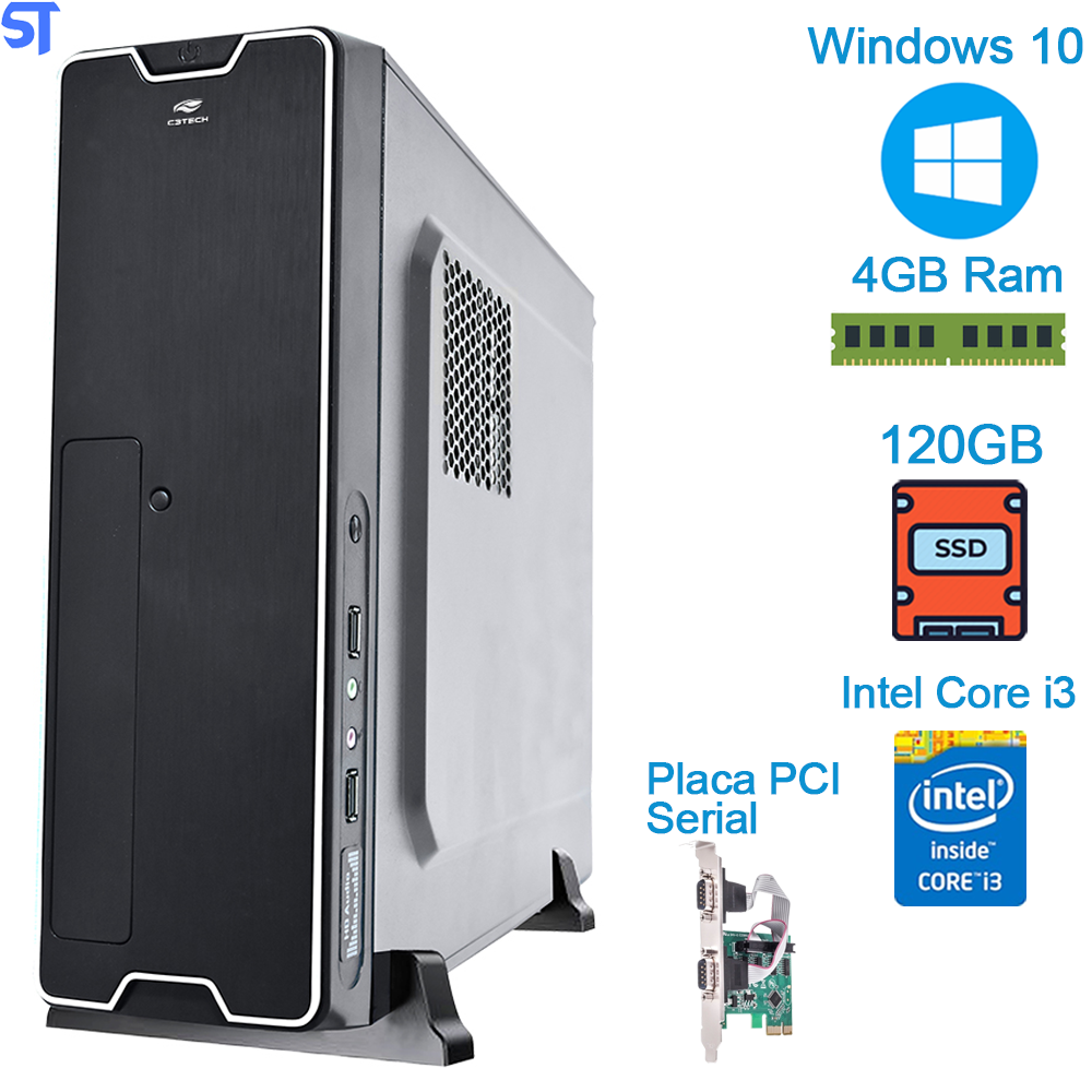 Micro Computador Core i3 - HD SSD 120GB- Memória Ram 4GB- Com Placa PCI Serial