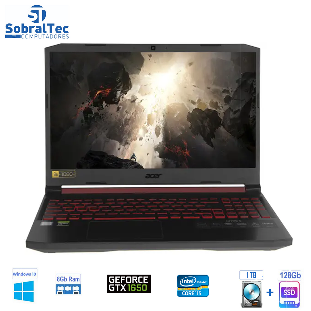 Notebook Gamer Acer NVIDIA GeForce GTX 1650 Core i5-9300H 8GB 1TB 128GB SSD Tela Full HD 15.6