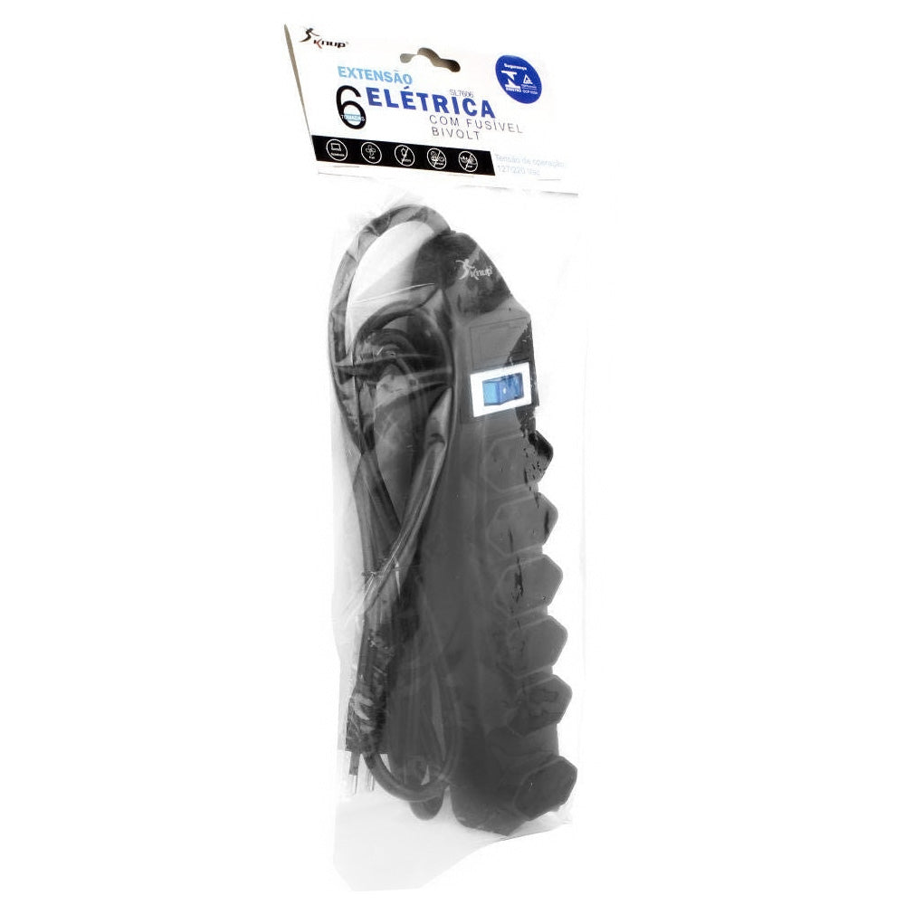Extensão Elétrica Com Fusível de 6 Tomadas Knup SL7606-3M Preto