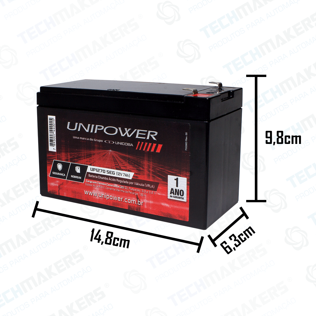 Bateria Selada Para Nobreak 12v 7Ah F187 UP12 Ala Ot Unipower
