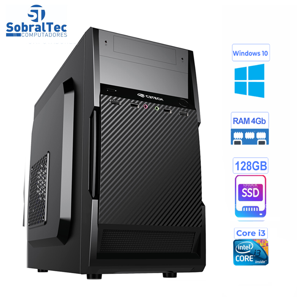 Computador Core i3-HD SSD 128GB - Memória Ram 4GB- Micro- ATX MT-11BK C3Plus- Windows 10