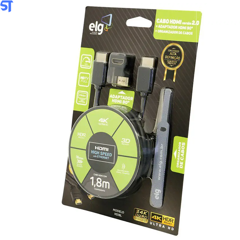 Cabo HDMI 4K 2.0v 1,8m HS18L - 19 Pinos Adaptador 90 ELG