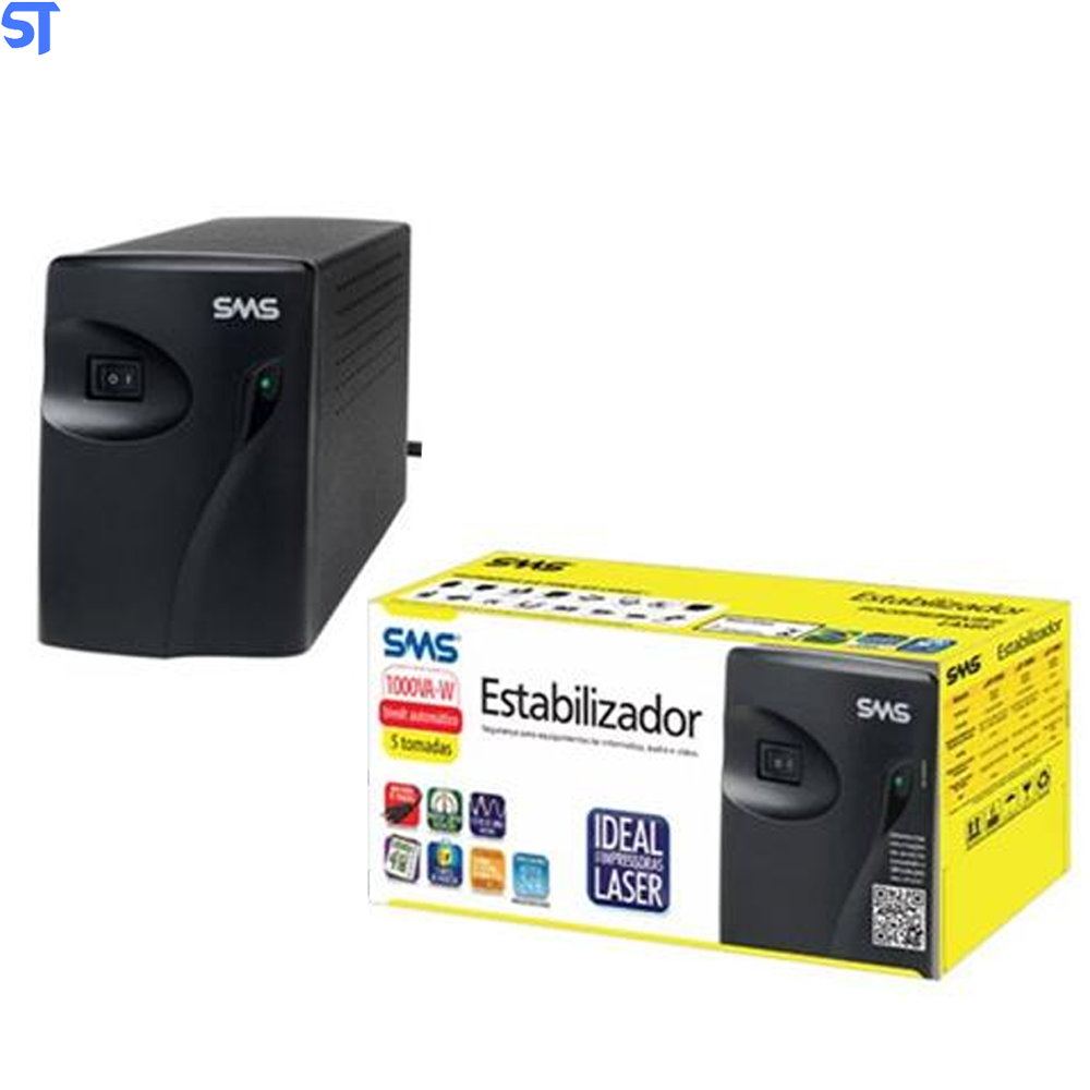 Estabilizador SMS Bivolt 1000VA Progressive III Laser NT 213 Bivolt Automático e Saída 115V, 5 Tomadas