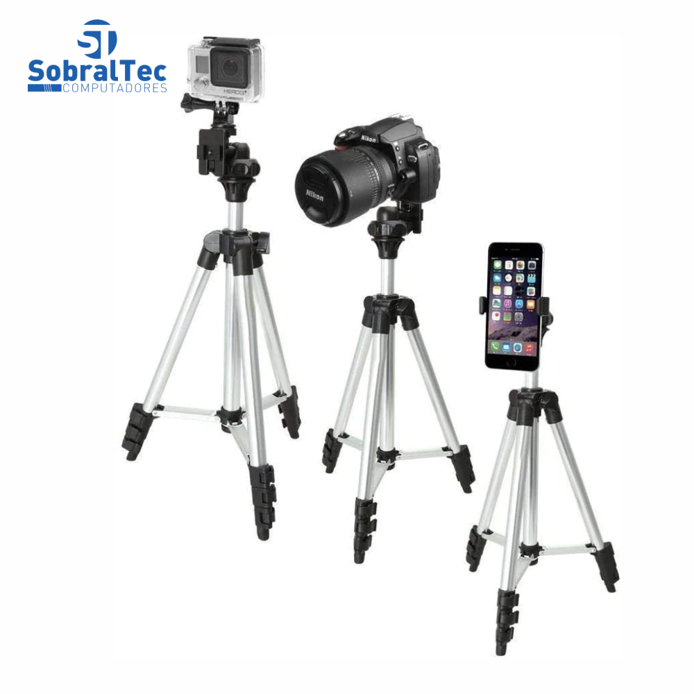 Suporte Tripé Portátil De Alumínio 1,30Mt Celular Câmera Com Suporte Para Celular e Capa Tripod 3110