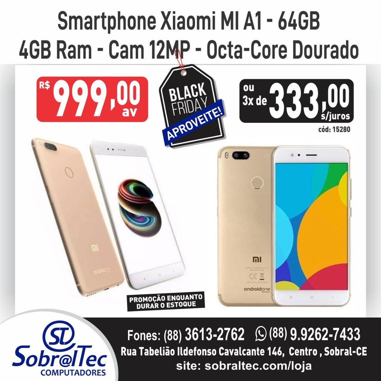 Smartphone Xiaomi MI A1-64GB -4GB Ram Cam 12MP -Octa-Core Dourado