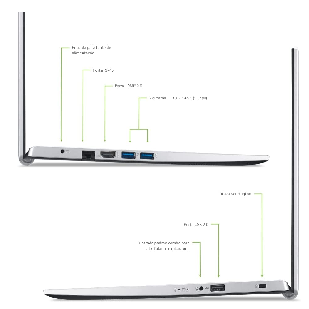 Notebook Acer Aspire A315-58-573P, Core i5 1135G7, 8GB, 256GB SDD, (Intel Iris X Graphics) Windows 11. 15,6” LED FHD Pra
