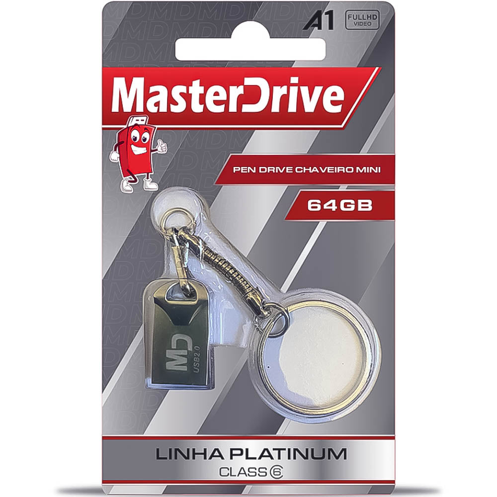 Pen Drive Chaveiro Mini Linha Platinum 64GB Classe 6 - MasterDrive