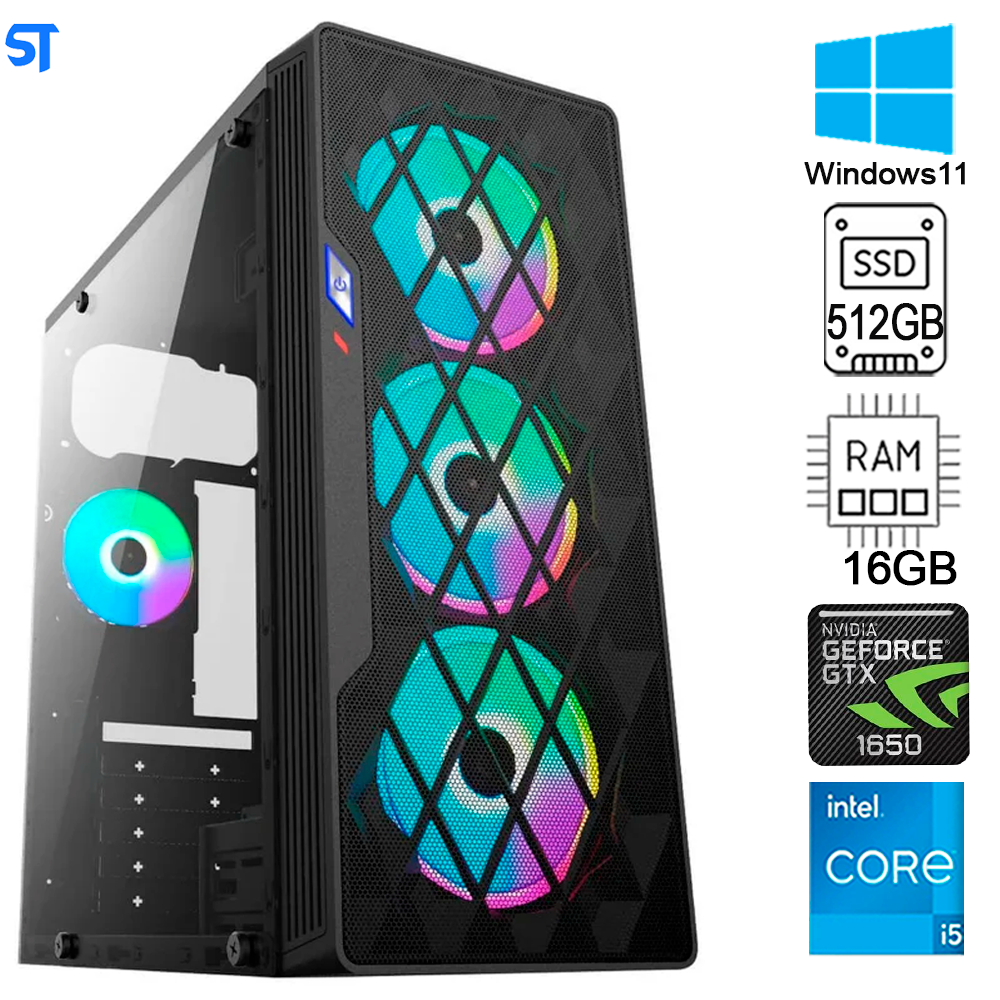 Computador Gamer Core i5 -10400F- Memória Ram 16GB-HD SSD 512GB- Placa de Vídeo 4GB -128 Bitis- WINDOWS 11