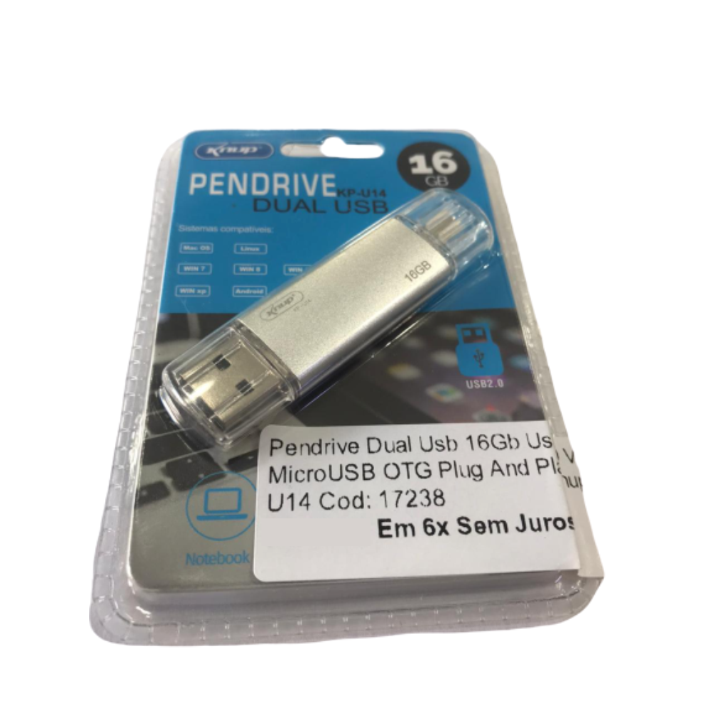 Pendrive Dual Usb 16Gb Usb 2.0 V8 MicroUSB OTG Plug And Play Knup KP-U14