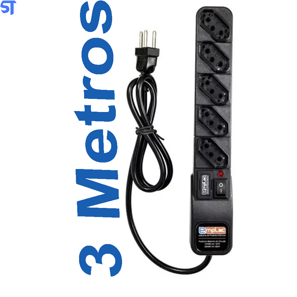 Protetor Elétrico Super Premium 5 Tomadas 3 Metros Emplac