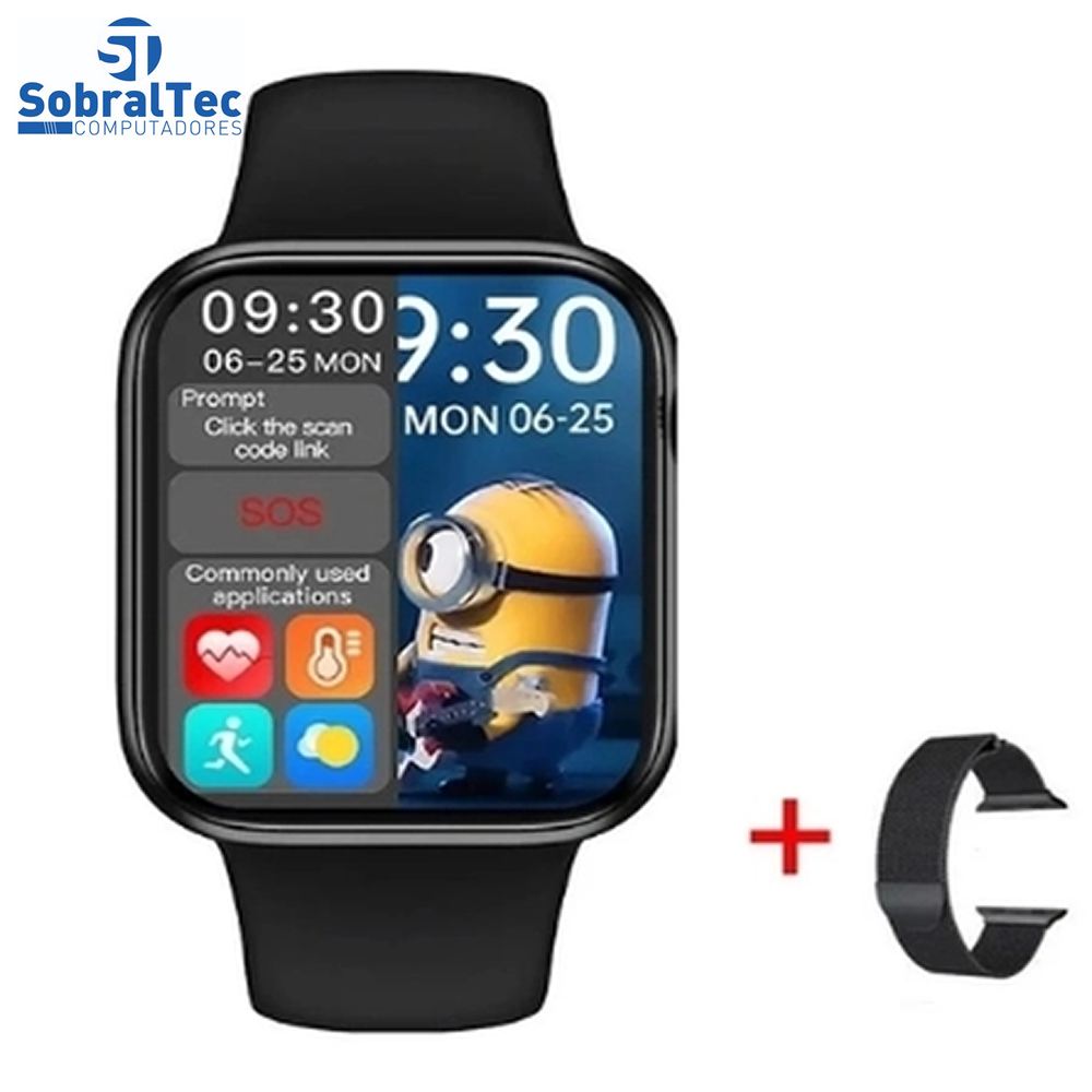 Relógio SmartWatch HW16 Preto 44mm Tela Infinita E Bracelete De Aço