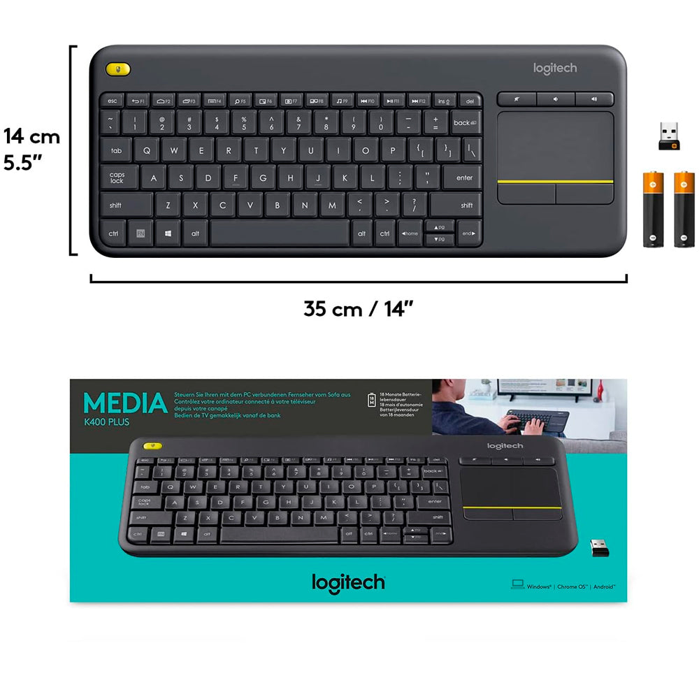 Teclado Logitech Wireless Touch Pad K400 Plus Media TV- Preto