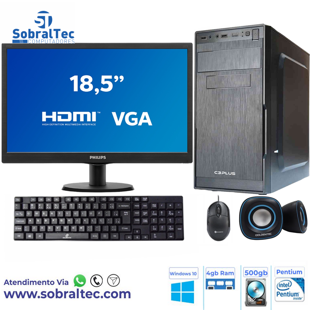 Computador Intel Pentium Dual Core G2020 | 2.90Ghz- HD 500GB- Memória 4GB- Monitor 18,5-Tecaldo e Mouse