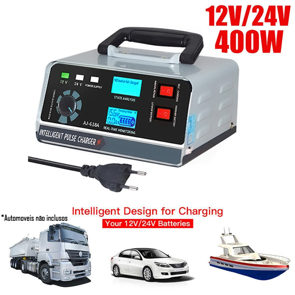 Carregador de Bateria Automotiva Entrada Bivolt 110v-250v Saída 24v/12v 400w - Cinza