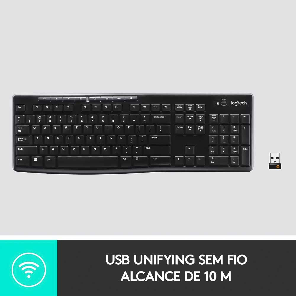 Teclado Logitech Wireless Sem Fio Multimidia K270