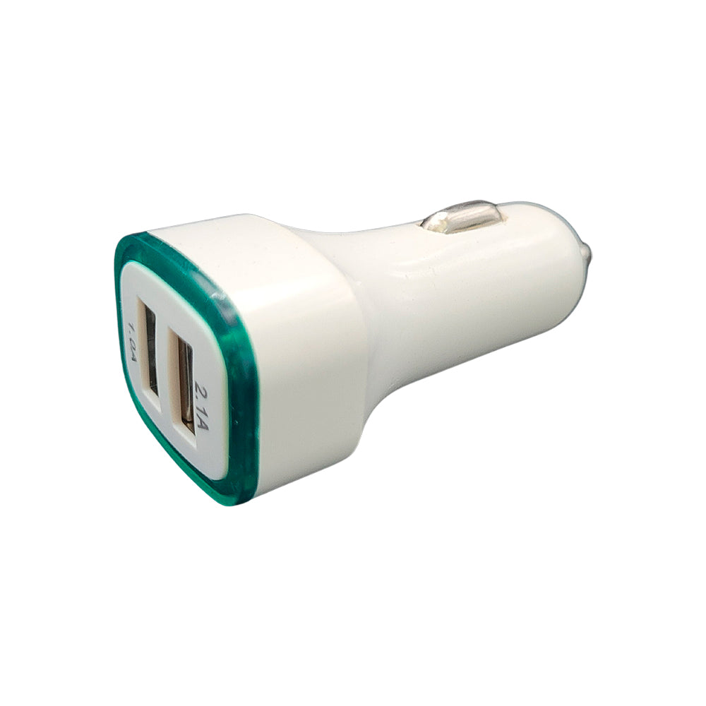 Carregador Veicular Fast Charging Com Duas Portas USB 2.1A/ 1.0A - Branco / Verde Escuro