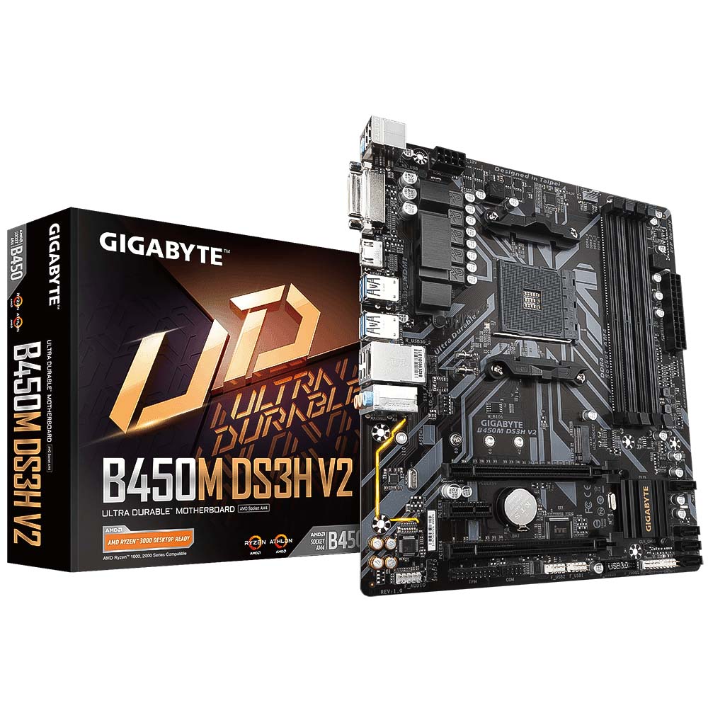 Placa Mãe Gigabyte B450M DS3H V2 (AM4/DDR4 3200MHz/HDMI/M.2/USB 3.2)