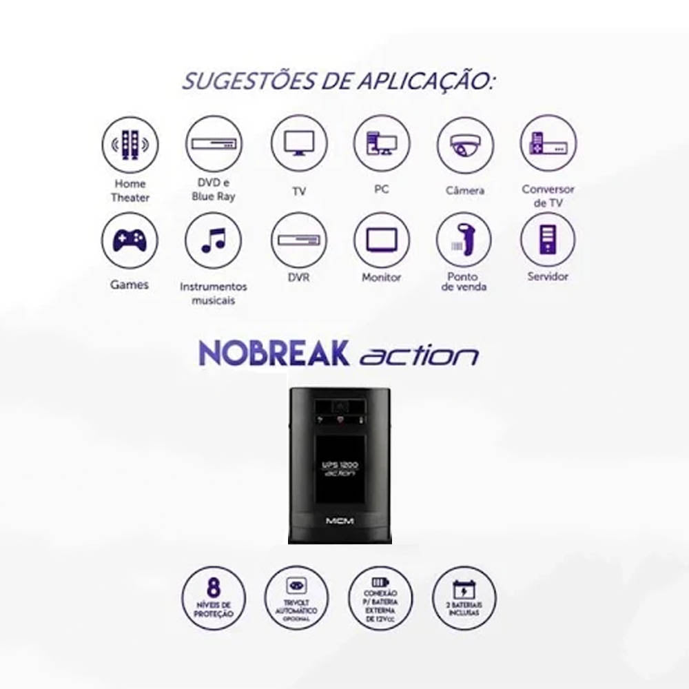 Nobreak UPS 1200VA ACTION 3.1 Trivolt 115V MCM UPS0229