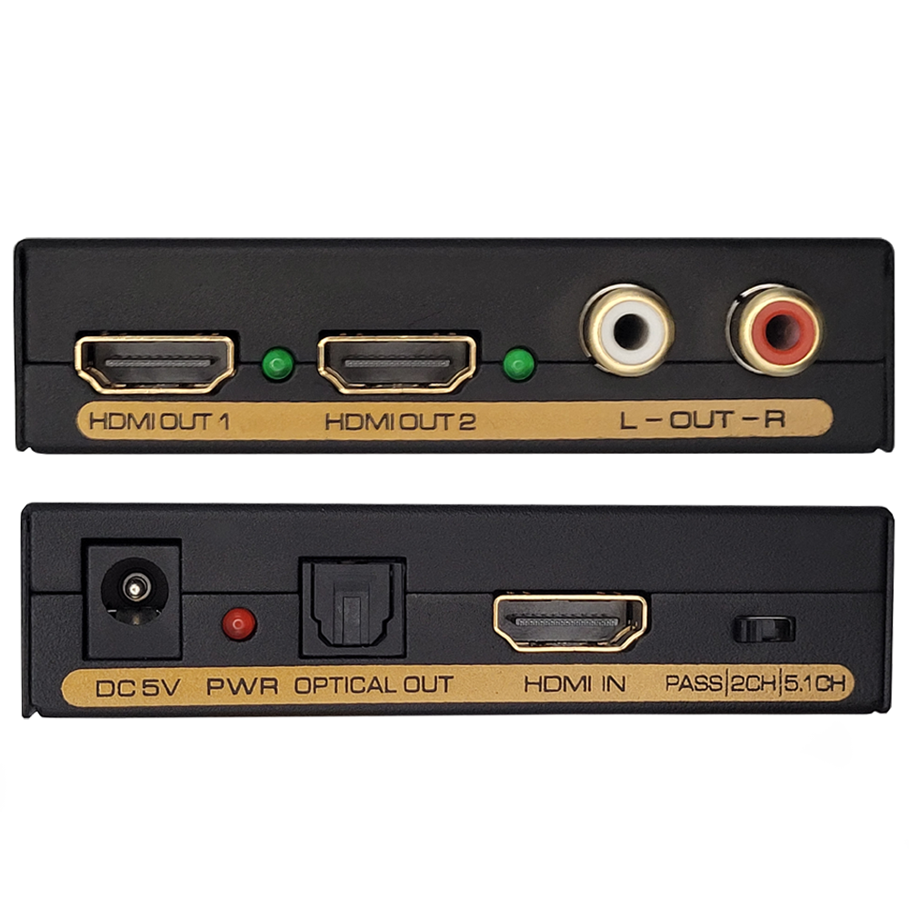 Extrator de Audio Hdmi Spdif 2c/5.1ch Com Splitter 1x2 Com Duas Portas