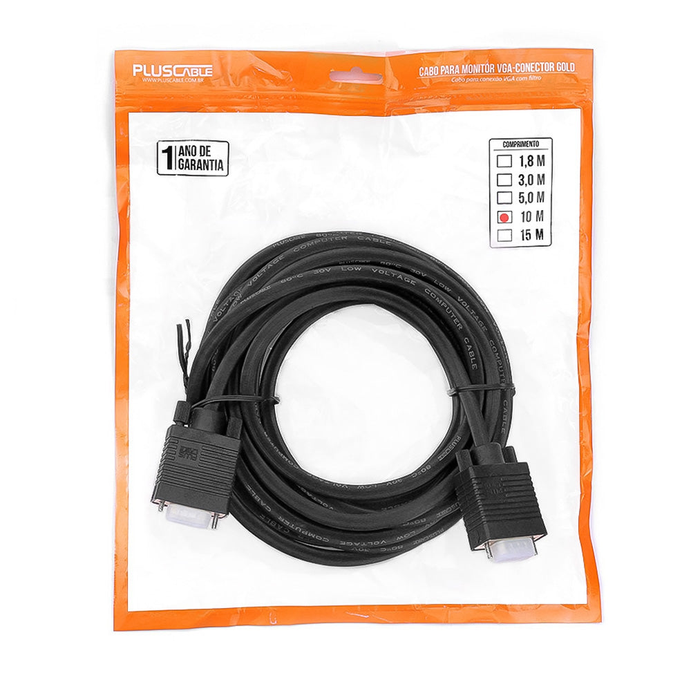 Cabo VGA SVGA 10-Metros PC-MON10001 PlusCable