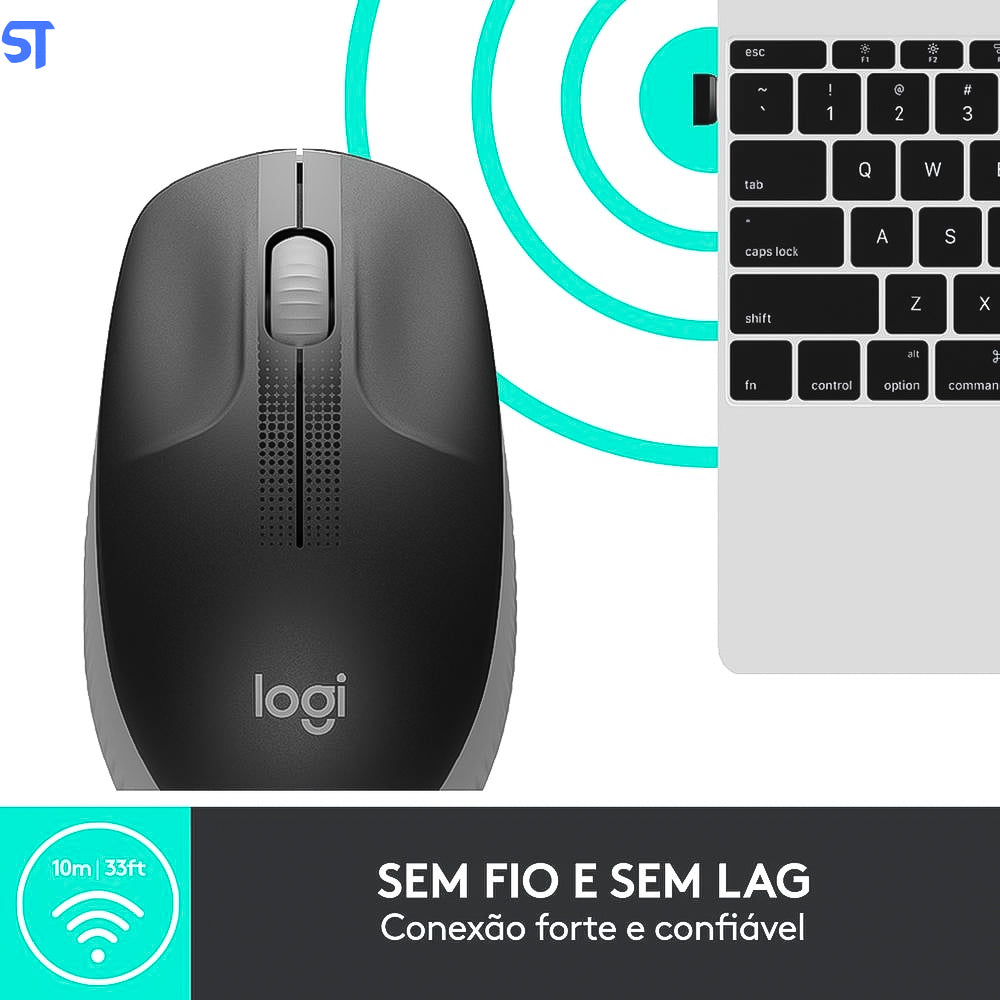 Mouse sem Fio Logitech Óptico 1000DPI 3 Botões - M190 Cinza