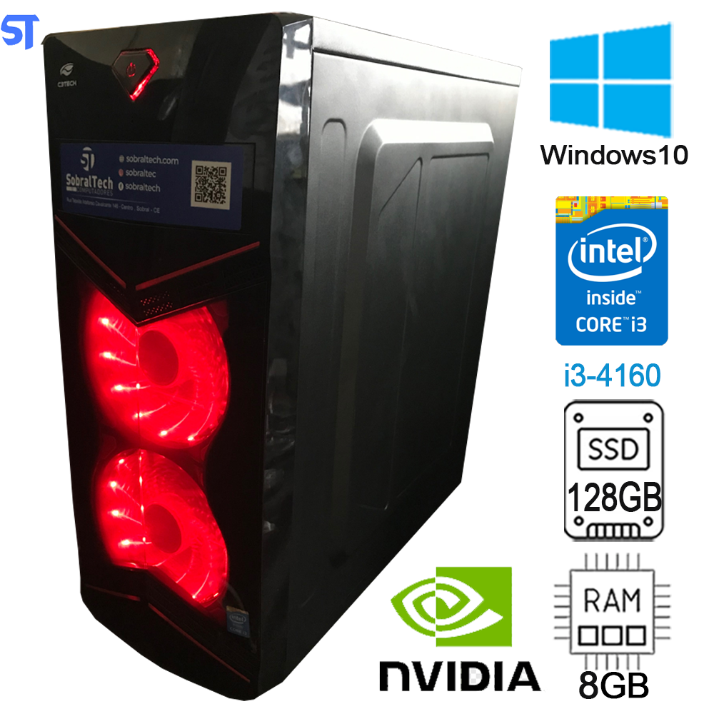 Computador Gamer Core i3 4160- SSD 128GB- Memória Ram 8GB- Placa de Vídeo 4GB-GT730
