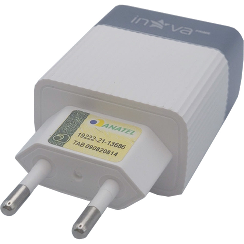Fonte Carregador Rápido Com 2 Portas USB A 3.1A Inova Branco Com Cinza - KV-5247